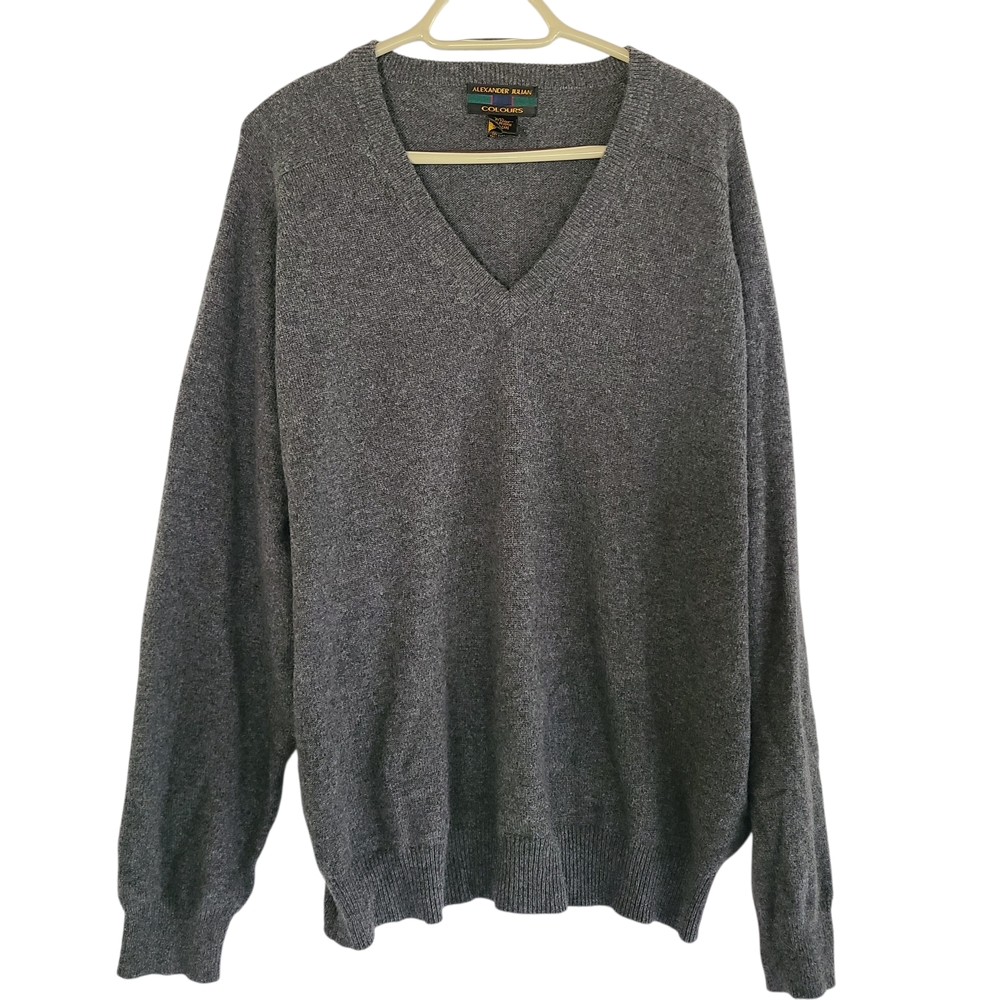 Vintage Alexander Julian 100% Cashmere V-Neck Sweater Gray XL Quiet Luxury